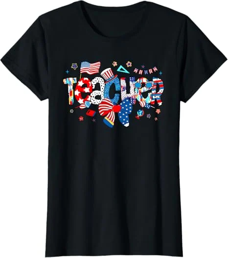 Fourth of July American Flag Theme Teacher Appreciation T-shirt Fourth of July American Flag Theme Teacher Appreciation T-shirt