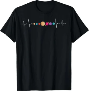 Planets Aligned in Heartbeat Rhythm Space Theme Graphic T-shirt