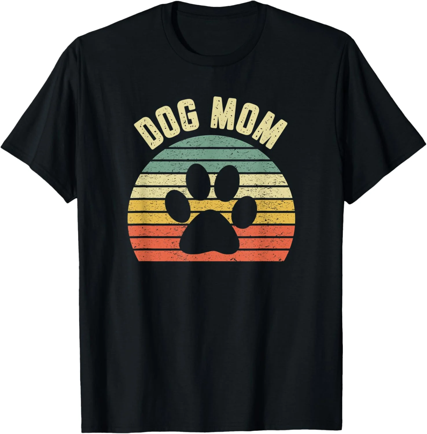 Retro Sunset Dog Paw Print "Dog Mom" Graphic T-shirt Retro Sunset Dog Paw Print "Dog Mom" Graphic T-shirt
