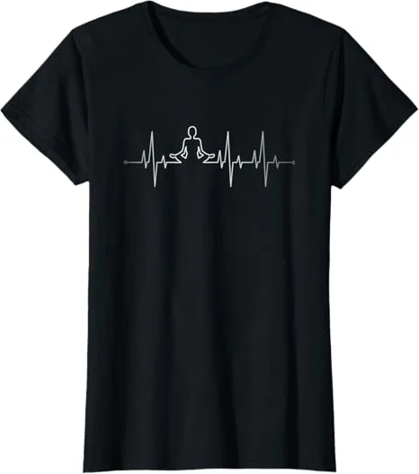 Yoga Lotus Pose Meditation Practice Pulse Line Graphic T-shirt Yoga Lotus Pose Meditation Practice Pulse Line Graphic T-shirt